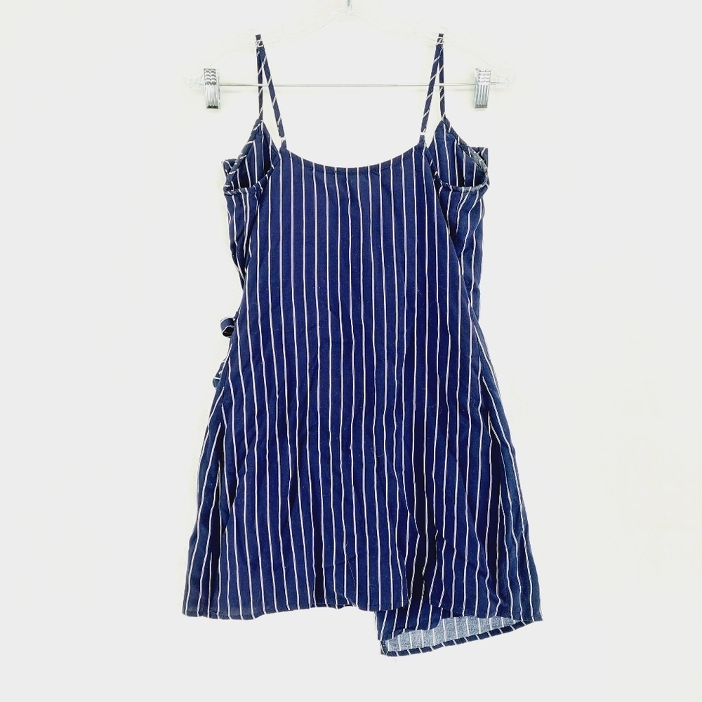 Lulu's Carnegie Navy Blue Striped Wrap Ruffle Summer Dress P6003 - Picture 5 of 7